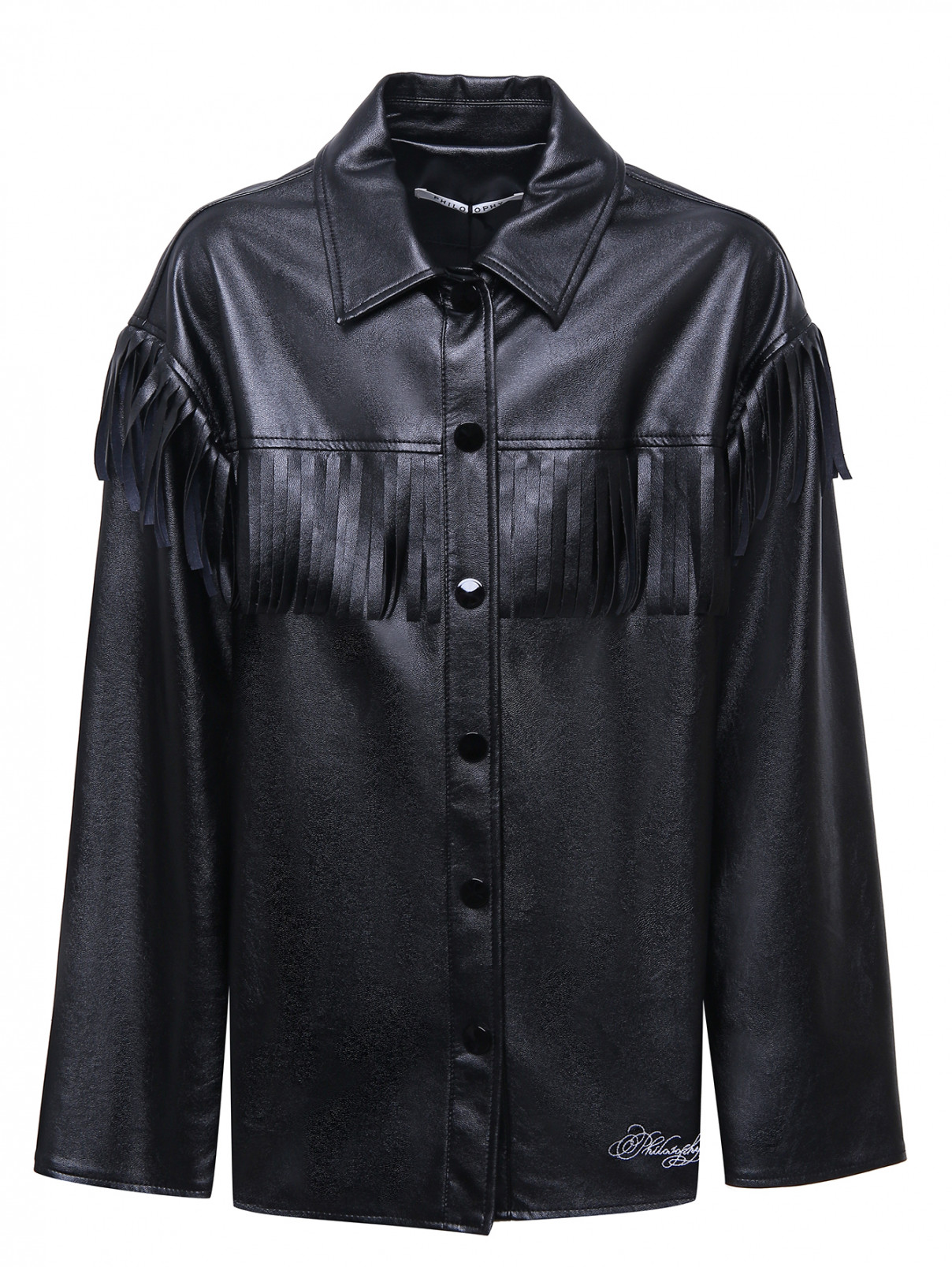 Куртка на кнопках с бахромой Philosophy di Lorenzo Serafini  –  Общий вид  – Цвет:  Черный