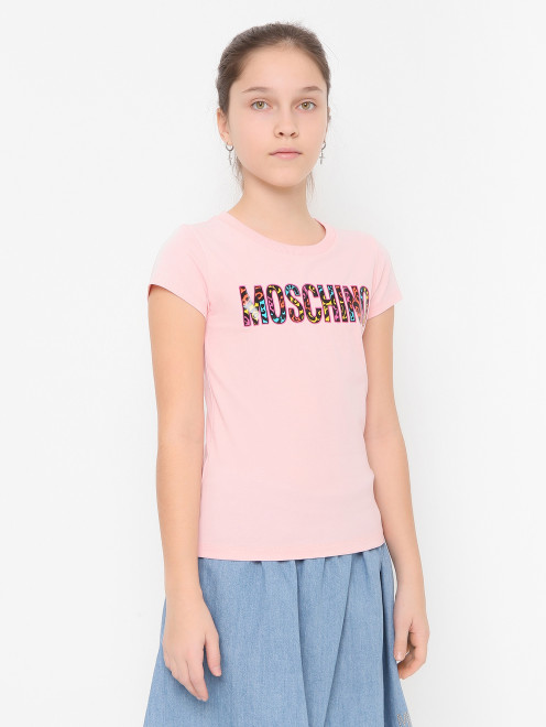 Хлопковая футболка с принтом Moschino - МодельВерхНиз