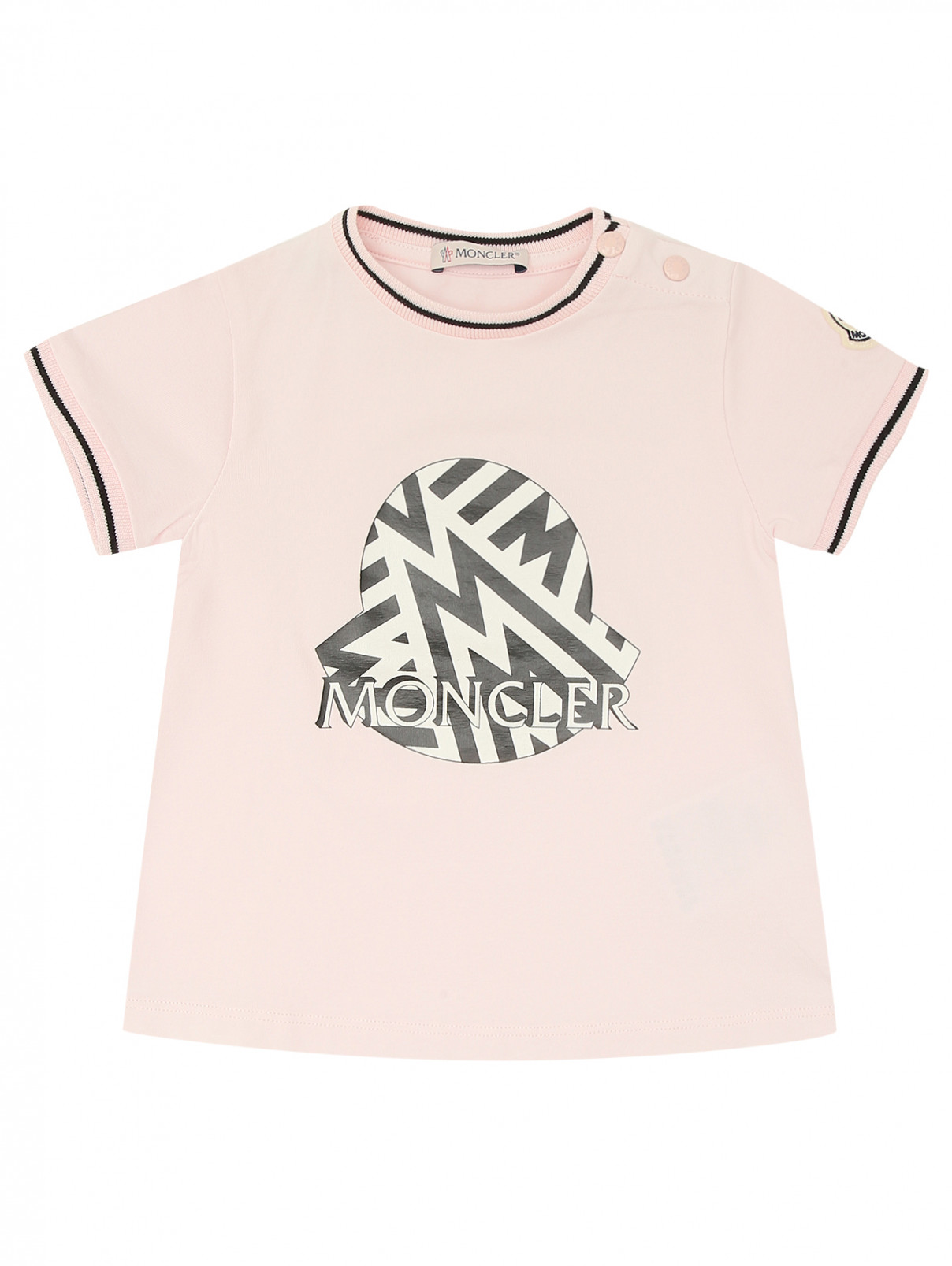 Хлопковая футболка с принтом Moncler  –  Общий вид  – Цвет:  Розовый