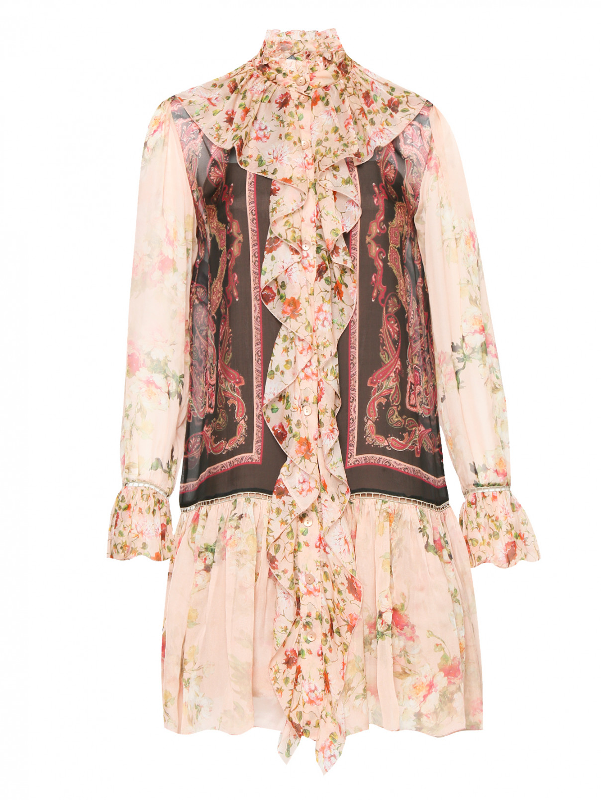 Платье-мини из шелка с узором Alberta Ferretti  –  Общий вид  – Цвет:  Узор