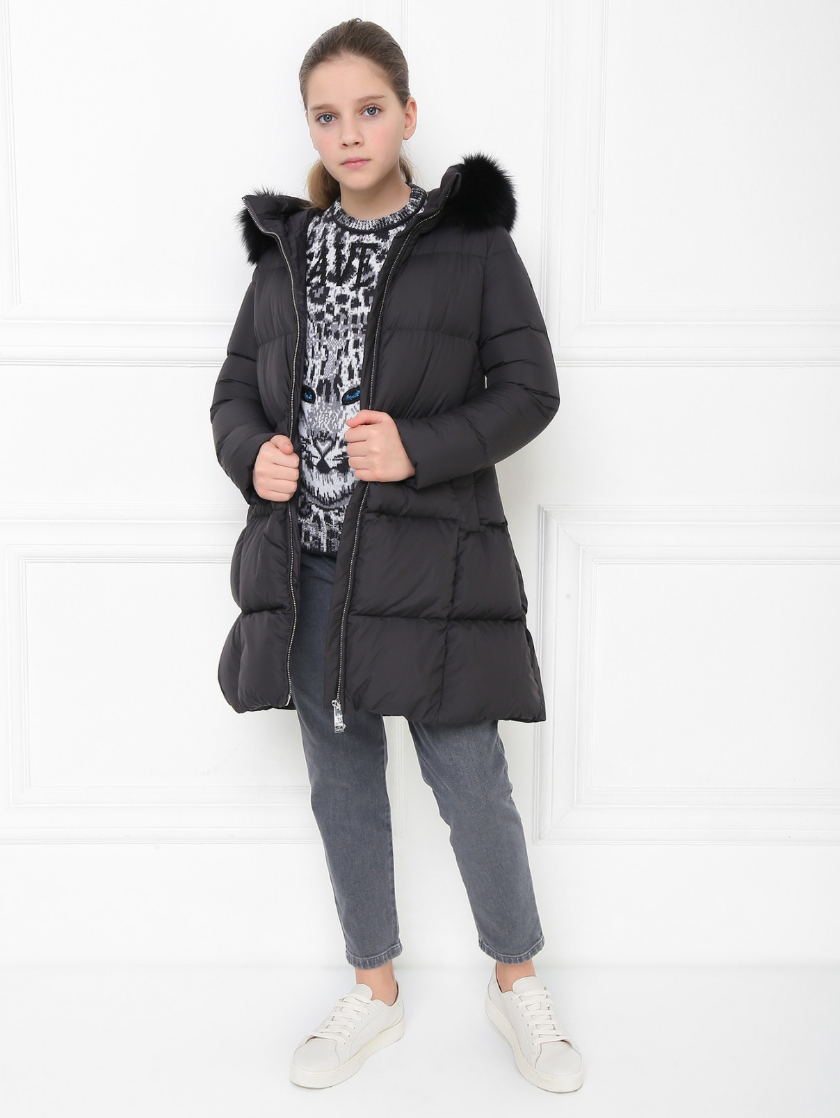 Стеганое пуховое пальто с капюшоном Add  –  МодельОбщийВид  – Цвет:  Черный