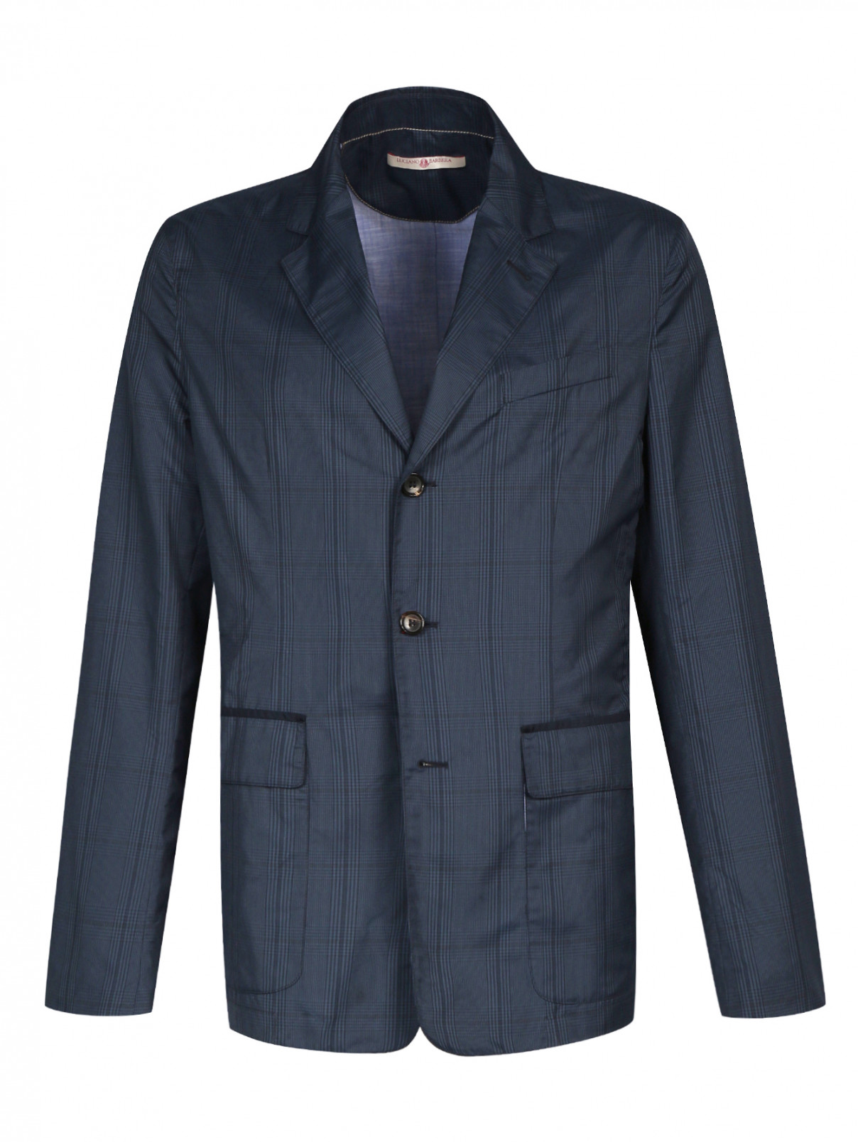 Пиджак однобортный с узором "клетка" Luciano Barbera  –  Общий вид  – Цвет:  Синий