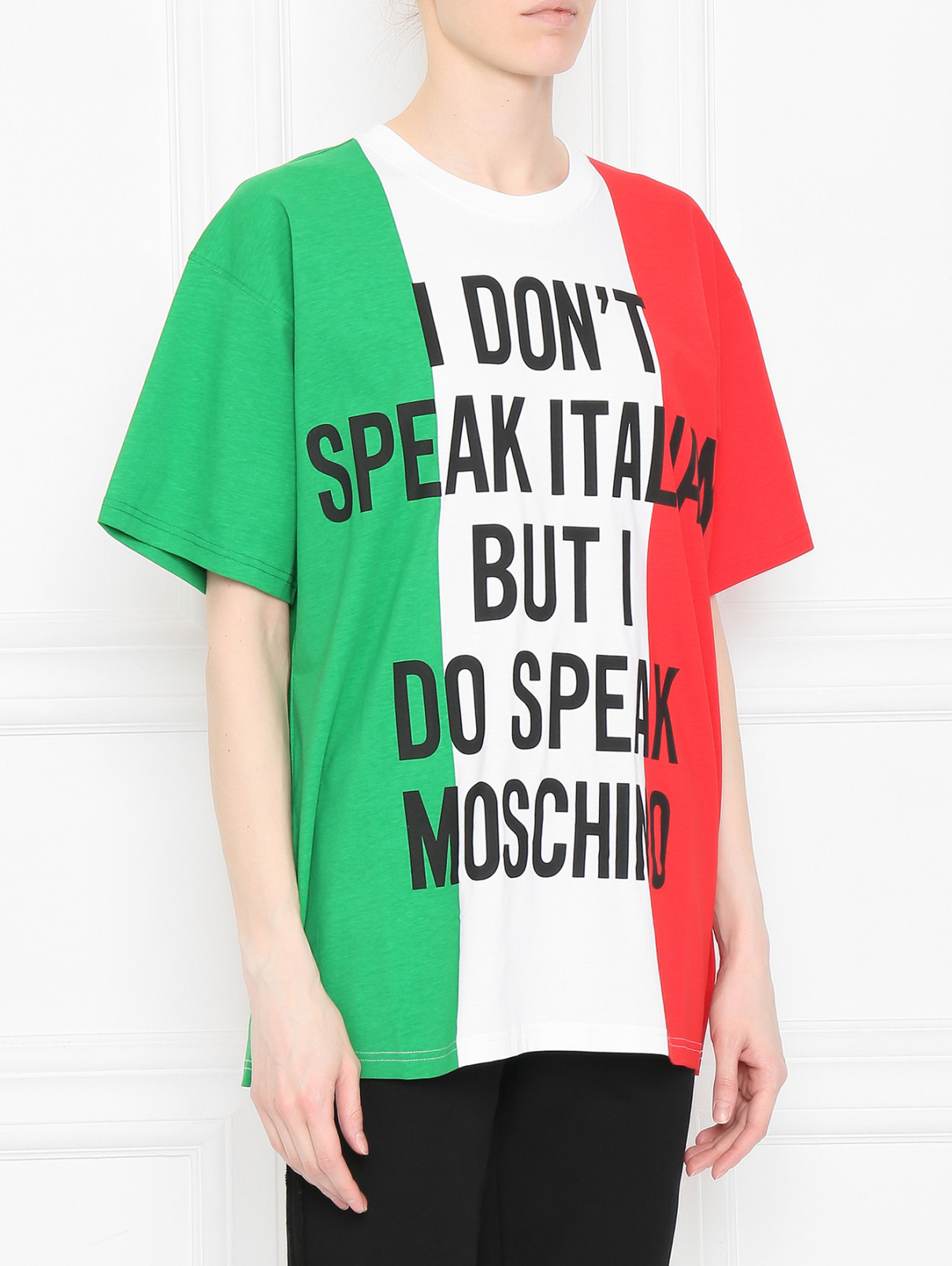 Футболка из хлопка с принтом свободного кроя Moschino  –  МодельВерхНиз  – Цвет:  Мультиколор