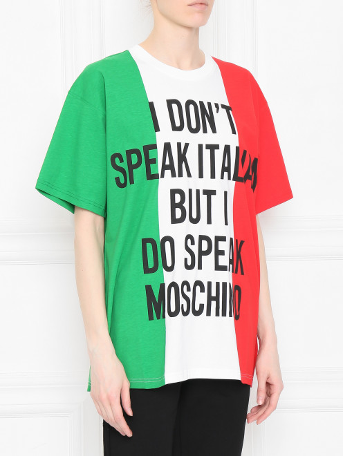 Футболка из хлопка с принтом свободного кроя Moschino - МодельВерхНиз