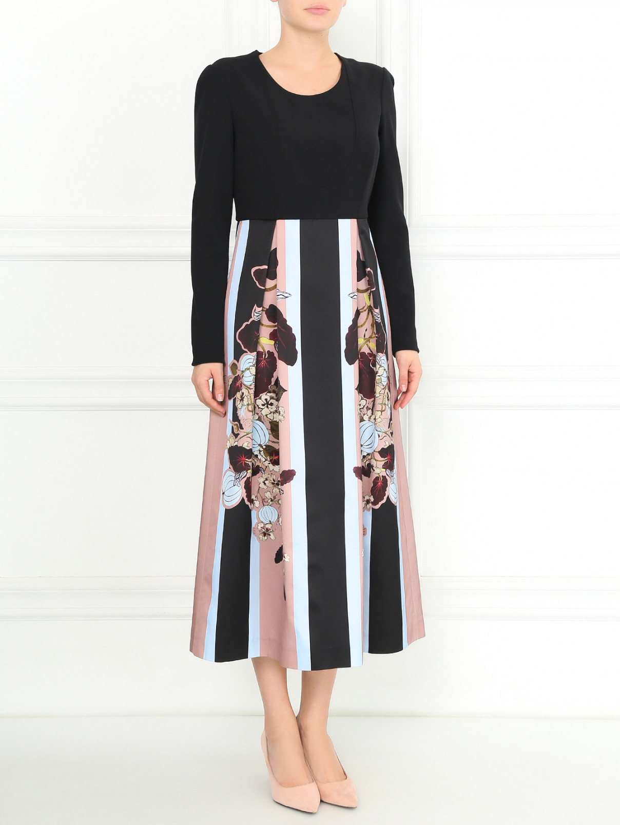 Платье-миди с узором и длинными рукавами Antonio Marras  –  Модель Общий вид  – Цвет:  Черный