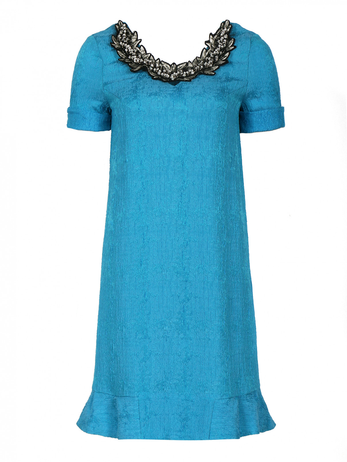 Платье из смешанного шелка декорированное стразами JO NO FUI  –  Общий вид  – Цвет:  Синий