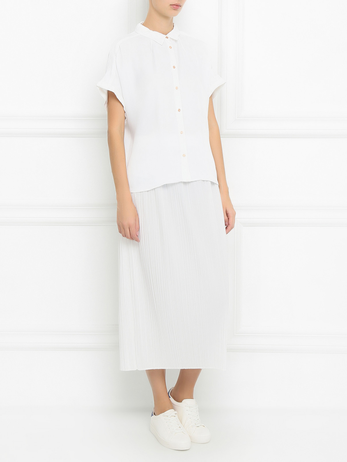 Плиссированная юбка-миди Jil Sander  –  Модель Общий вид  – Цвет:  Белый
