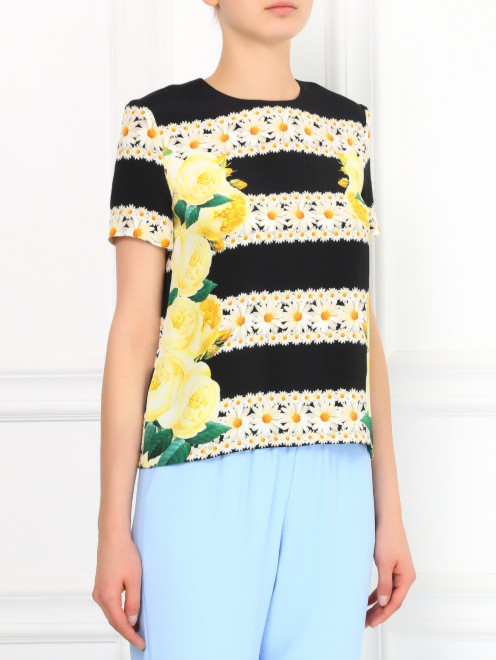 Блуза с цветочным узором из шелка - Модель Верх-Низ