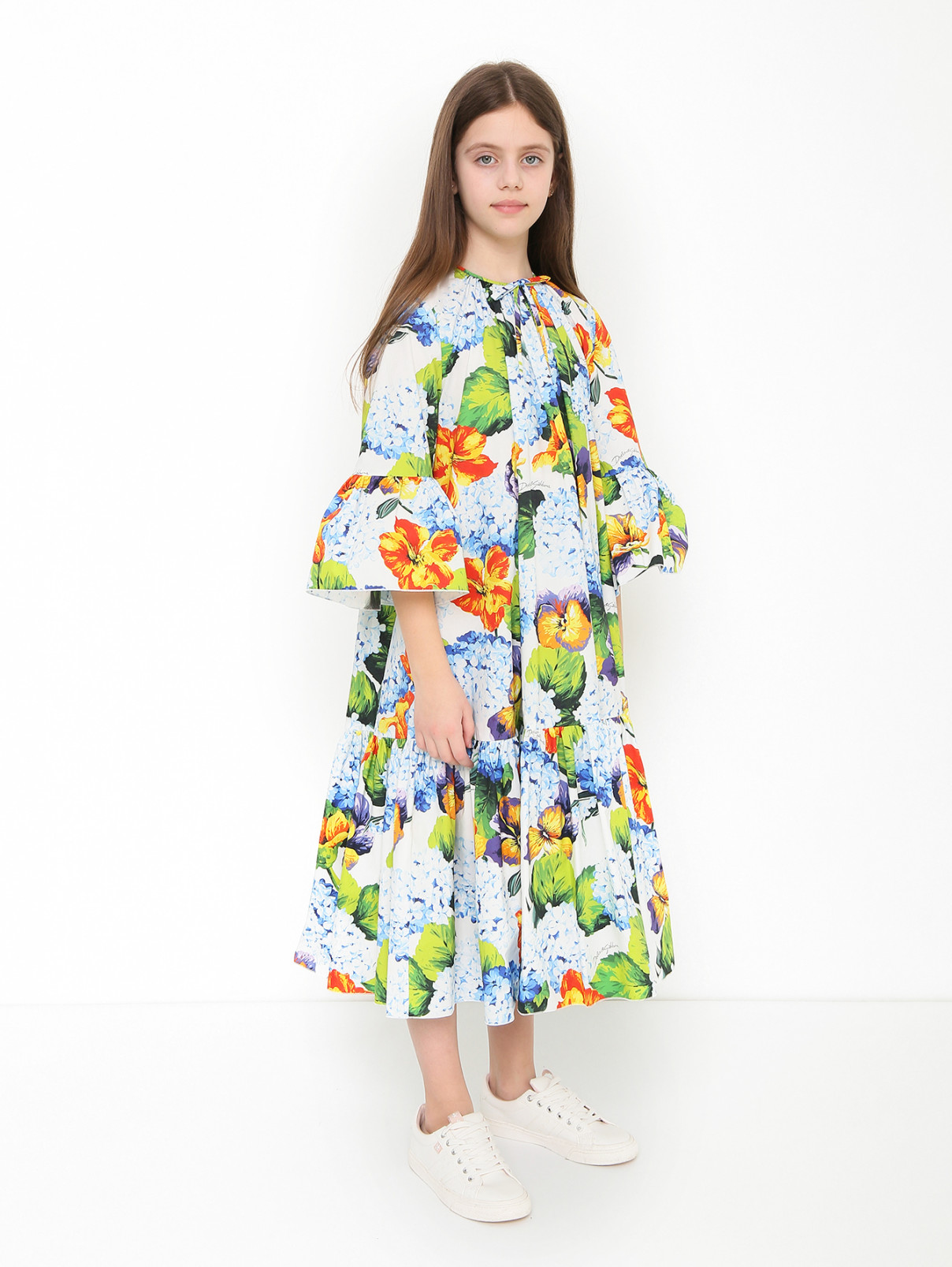 Хлопковое платье с коротким рукавом Dolce & Gabbana  –  МодельВерхНиз  – Цвет:  Узор