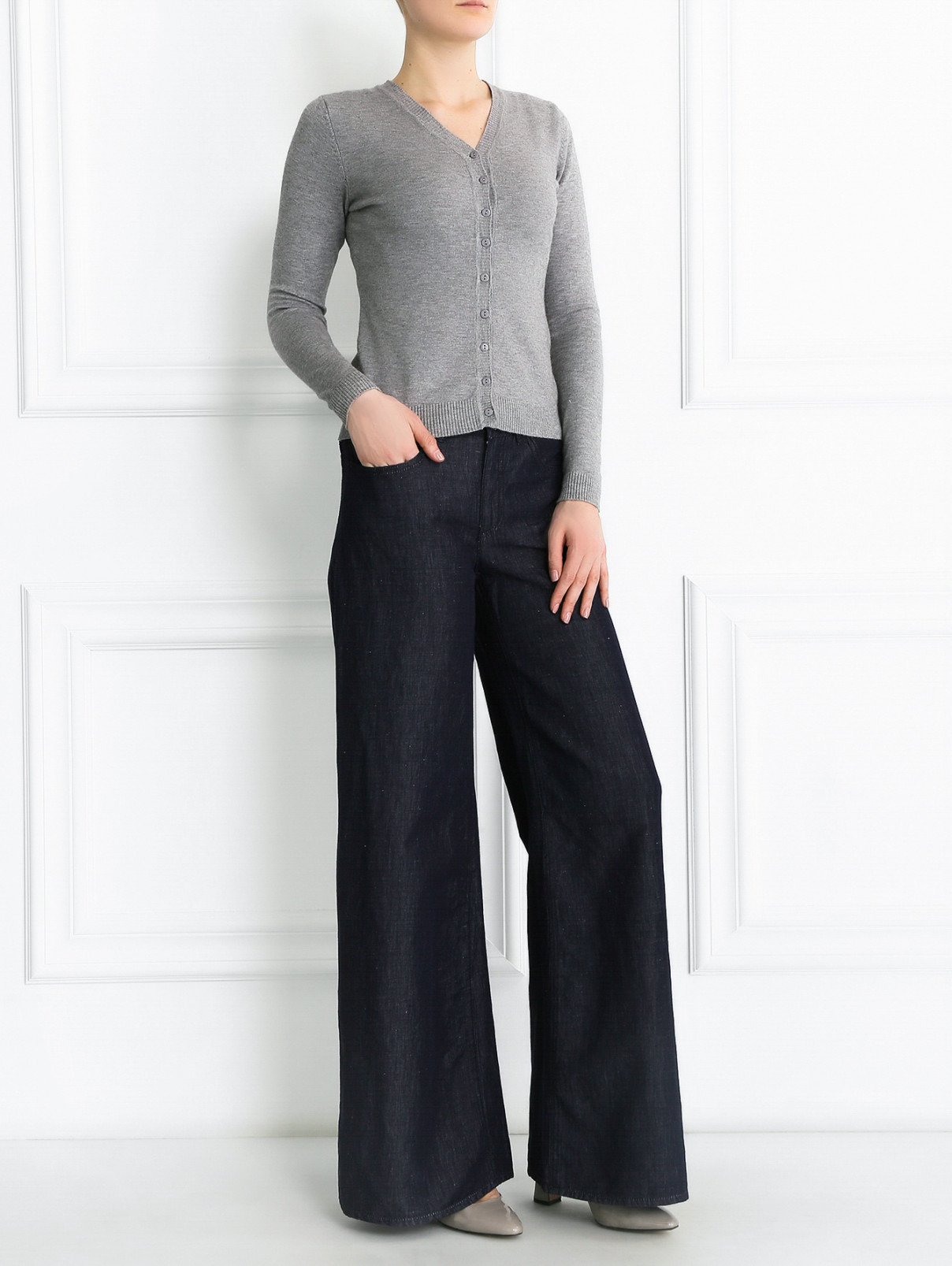 Широкие брюки из льна и хлопка Armani Collezioni  –  Модель Общий вид  – Цвет:  Синий