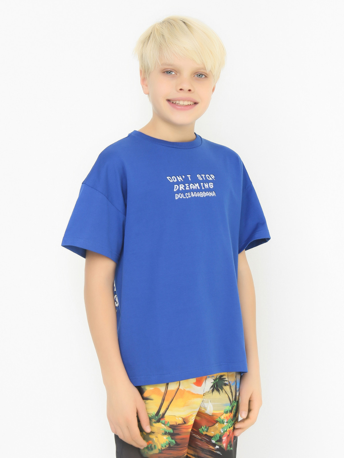 Трикотажная футболка с принтом Dolce & Gabbana  –  МодельВерхНиз  – Цвет:  Синий