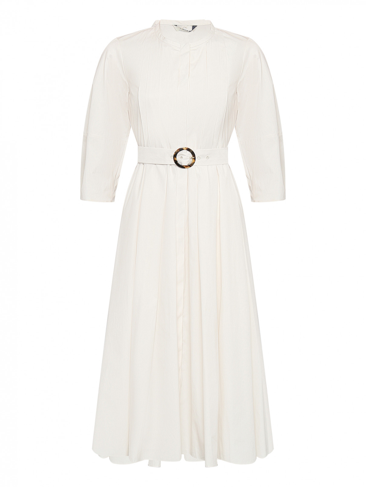 Платье из хлопка с поясом Max Mara  –  Общий вид  – Цвет:  Белый