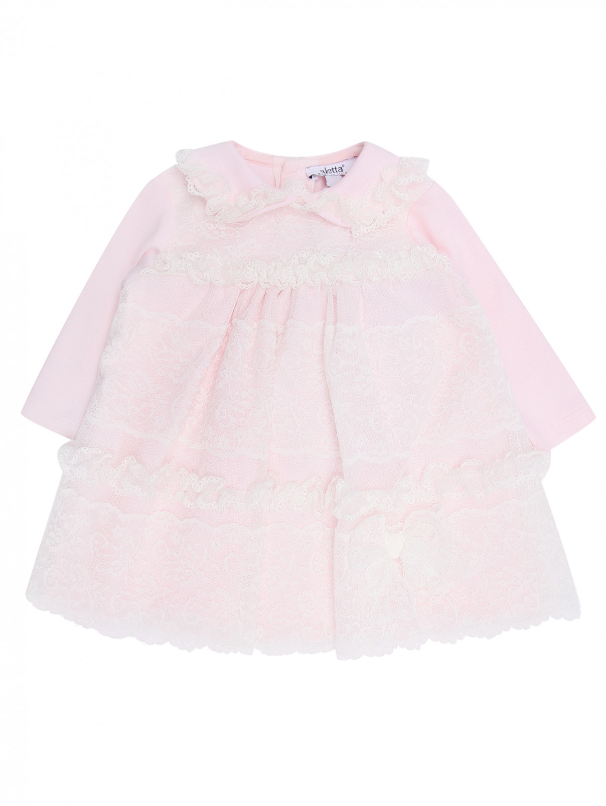 Платье с сеткой и длинным рукавом Aletta  –  Общий вид  – Цвет:  Розовый