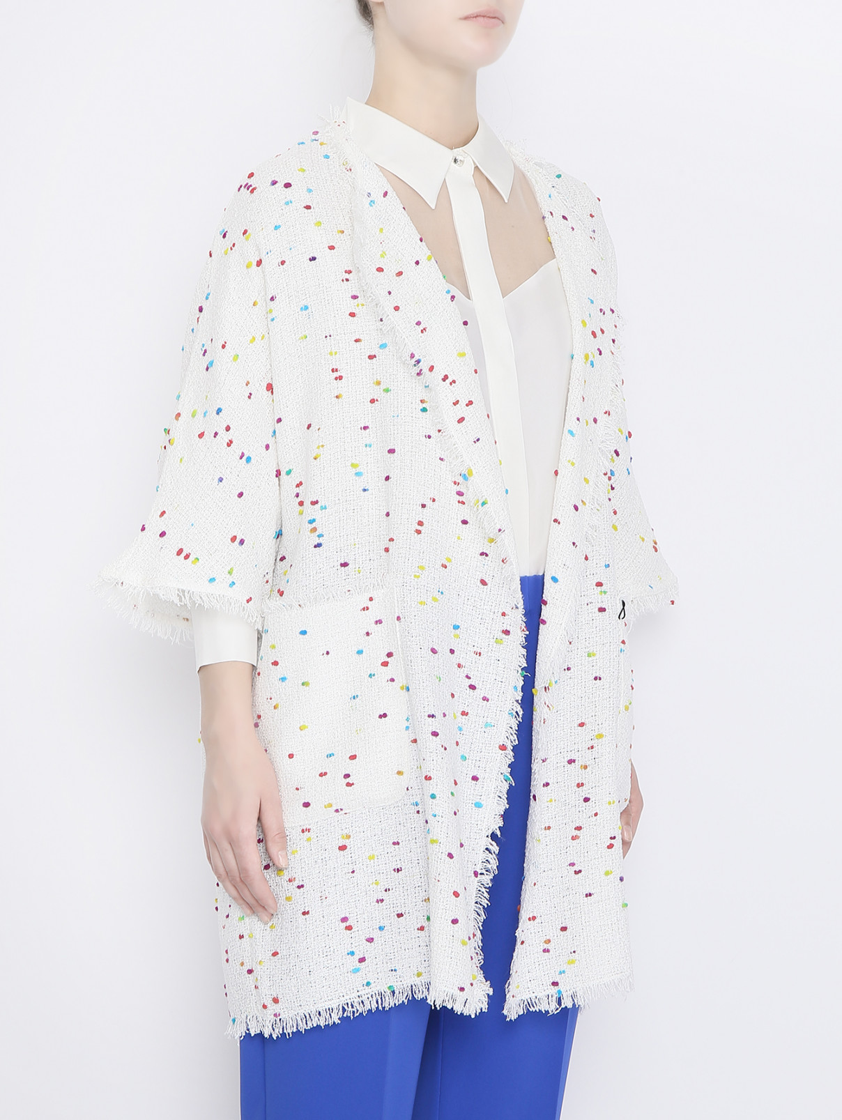 Трикотажное пальто из смешанного хлопка с узором Marina Rinaldi  –  МодельВерхНиз  – Цвет:  Белый