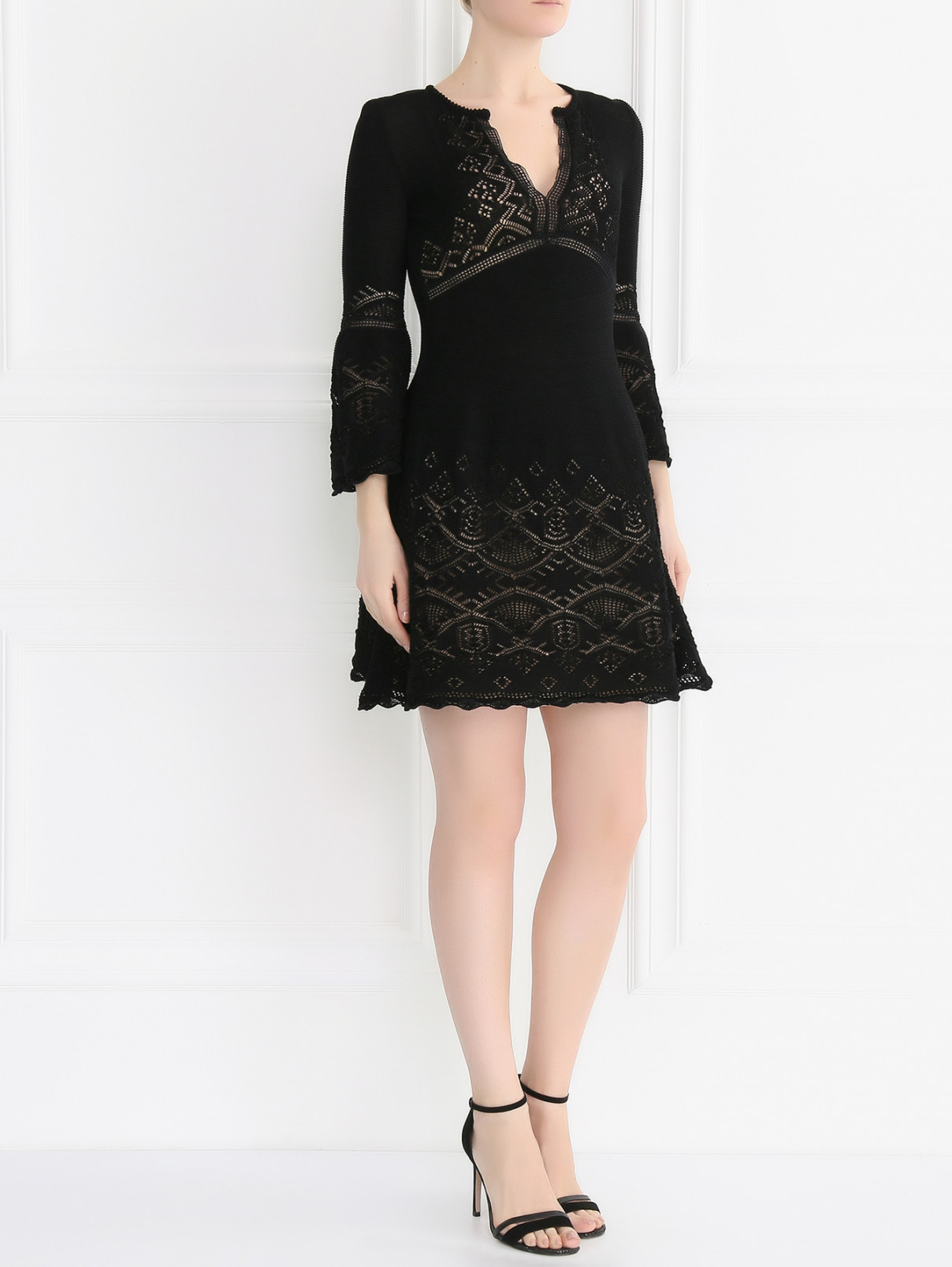 Платье-мини из хлопка ажурной вязки Alberta Ferretti  –  Модель Общий вид  – Цвет:  Черный