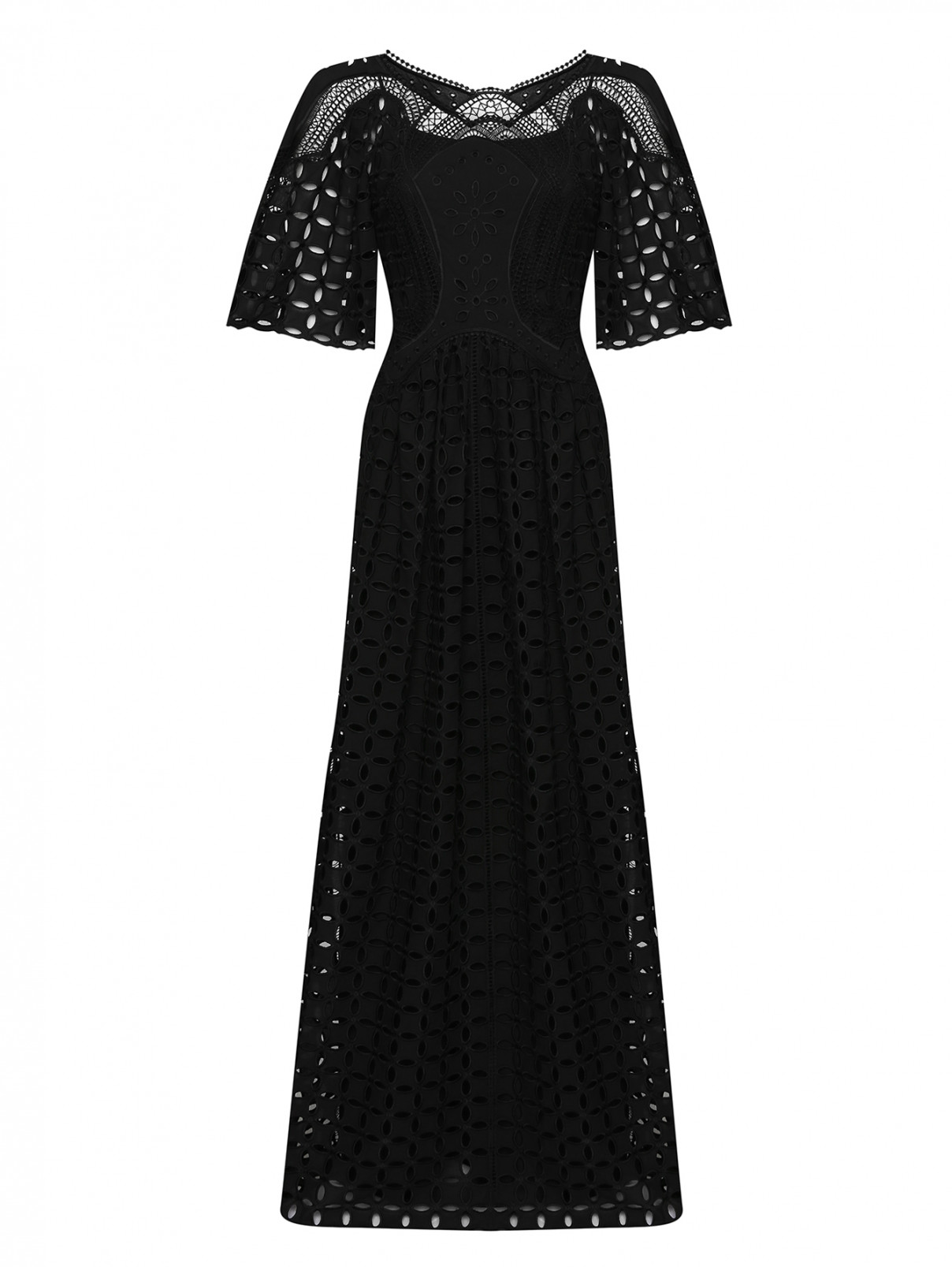 Платье-макси из смешанного хлопка с вышивкой Alberta Ferretti  –  Общий вид  – Цвет:  Черный