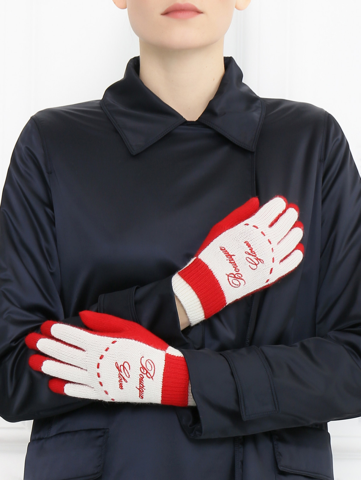 Перчатки мелкой вязки с контрастной вставкой Moschino Boutique  –  Модель Общий вид  – Цвет:  Мультиколор
