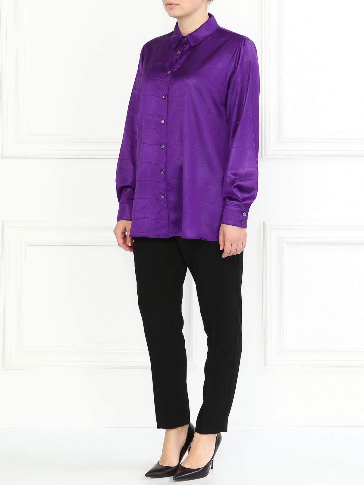 Блуза с принтом клетка Marina Rinaldi  –  Модель Общий вид  – Цвет:  Фиолетовый