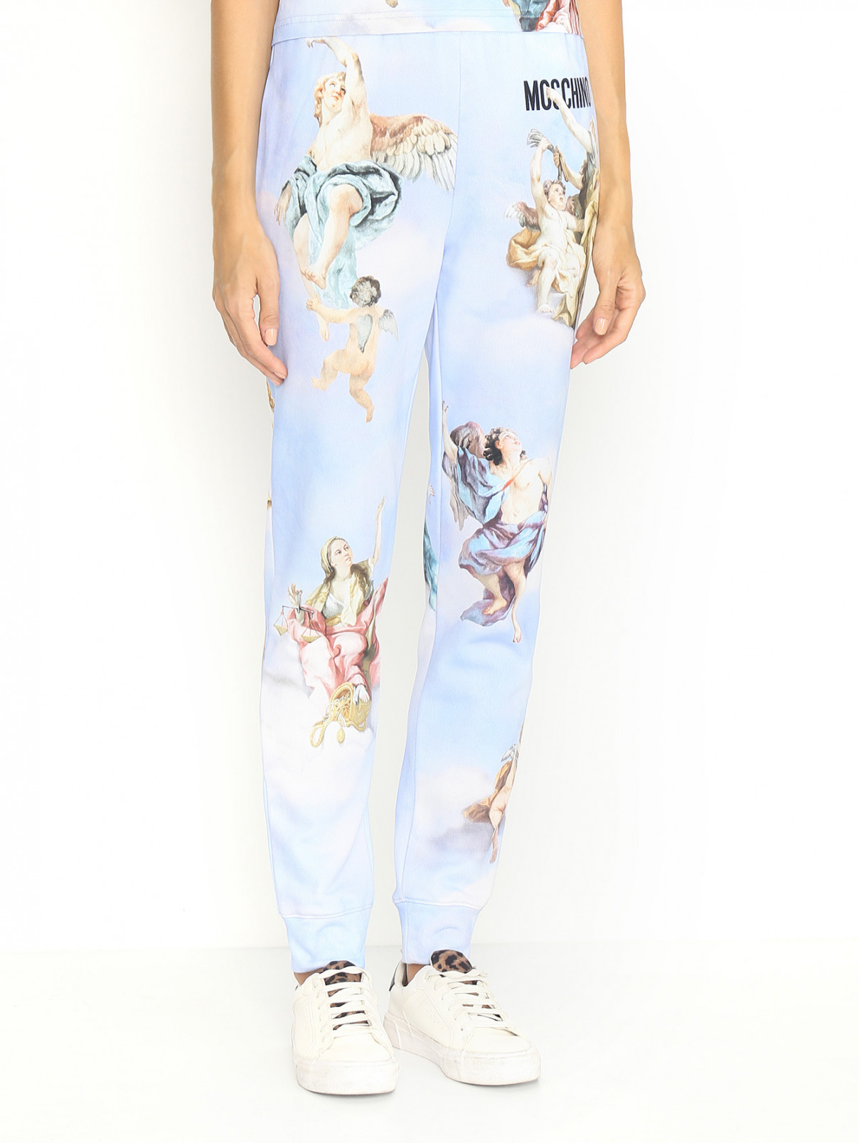 Трикотажные брюки из хлопка с узором Moschino  –  МодельВерхНиз  – Цвет:  Синий