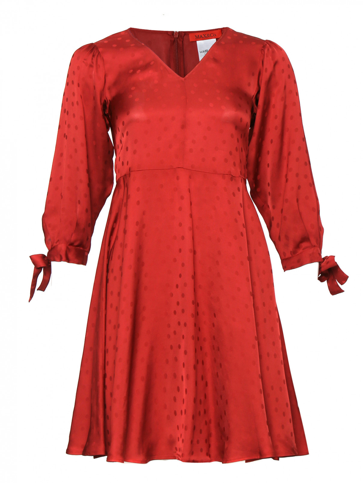 Платье-мини из вискозы с V-образным вырезом Max&Co  –  Общий вид  – Цвет:  Красный