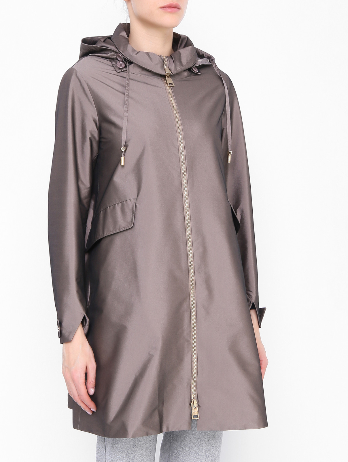 Пальто на молнии с карманами Herno  –  МодельВерхНиз  – Цвет:  Коричневый