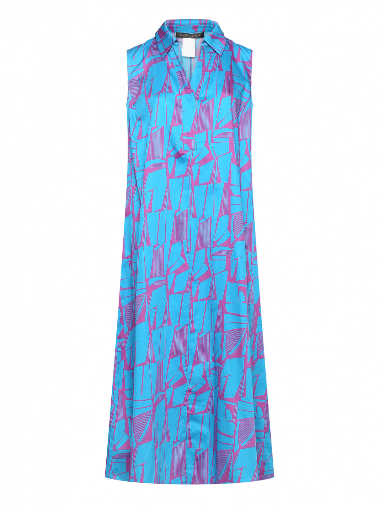 Платье-миди из хлопка с узором Marina Rinaldi  –  Общий вид  – Цвет:  Синий