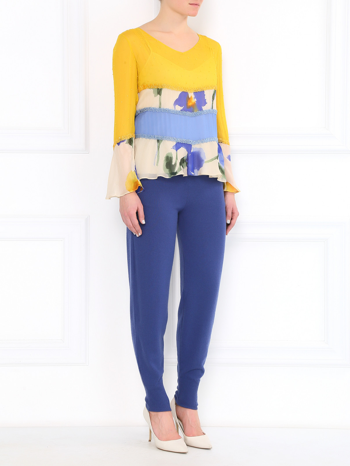 Блуза из шелка декорированная бисером Moschino Cheap&Chic  –  Модель Общий вид  – Цвет:  Желтый
