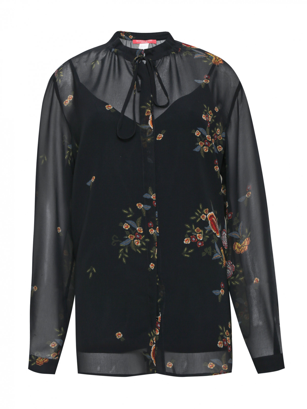 Блуза свободного кроя с цветочным узором Marina Sport  –  Общий вид  – Цвет:  Черный