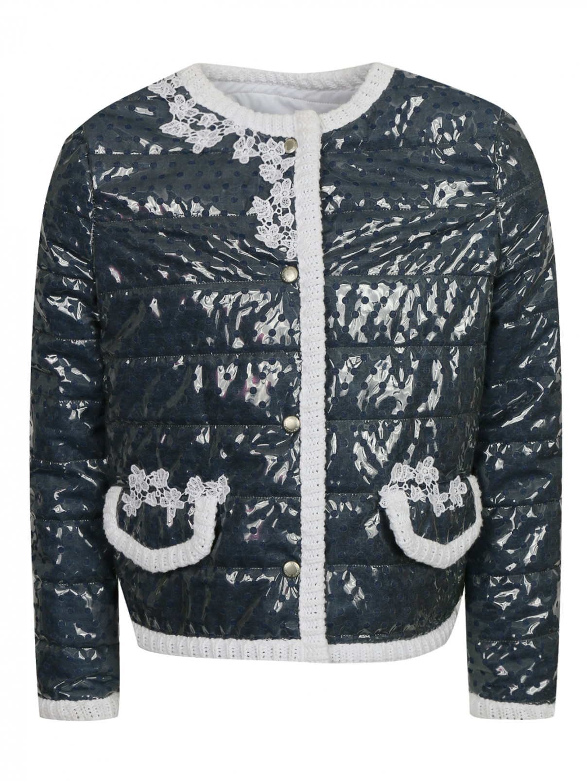 Куртка стеганая с отделкой шерстью Ermanno Scervino Junior  –  Общий вид  – Цвет:  Синий