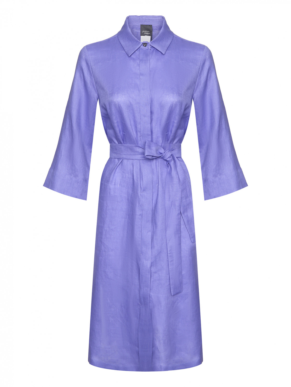 Платье-рубашка из льна Persona by Marina Rinaldi  –  Общий вид  – Цвет:  Синий