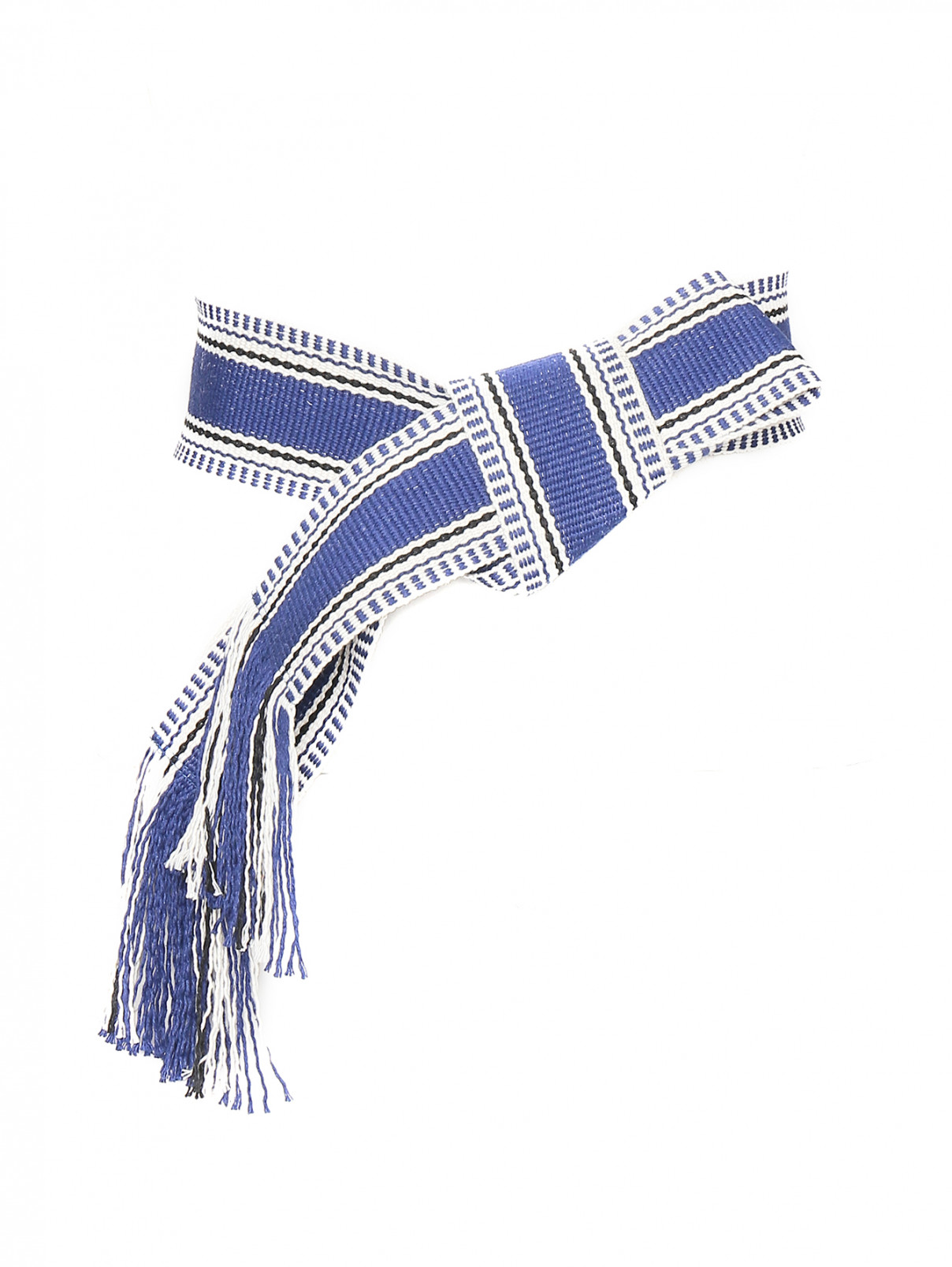 Пояс из текстиля с узором и бахромой Max&Co  –  Общий вид  – Цвет:  Синий