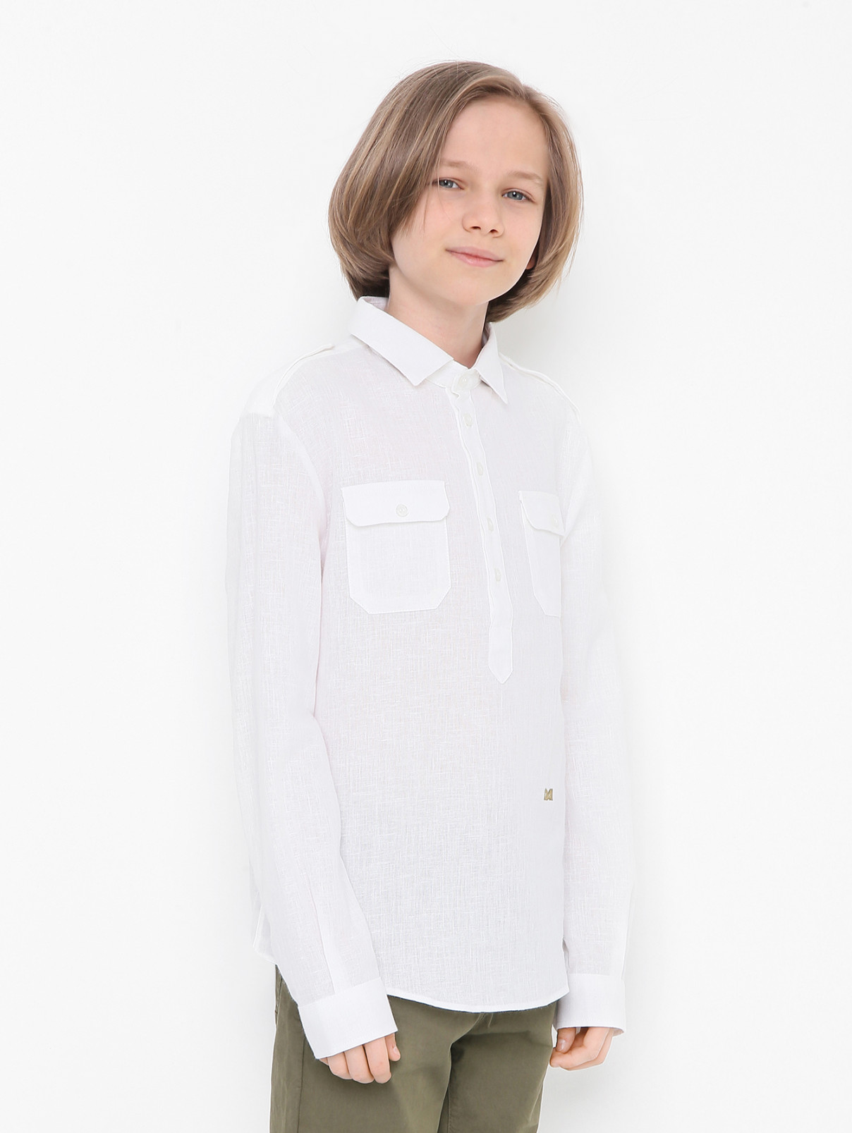 Однотонная рубашка из вискозы и льна Daniele Alessandrini  –  МодельВерхНиз  – Цвет:  Белый