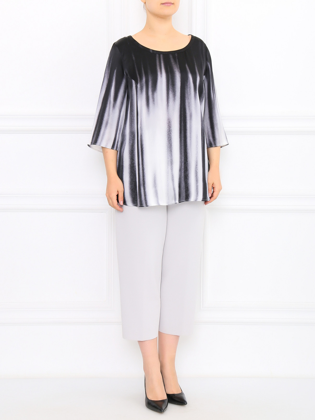 Блуза из шелка с узором Marina Rinaldi  –  Модель Общий вид  – Цвет:  Черный