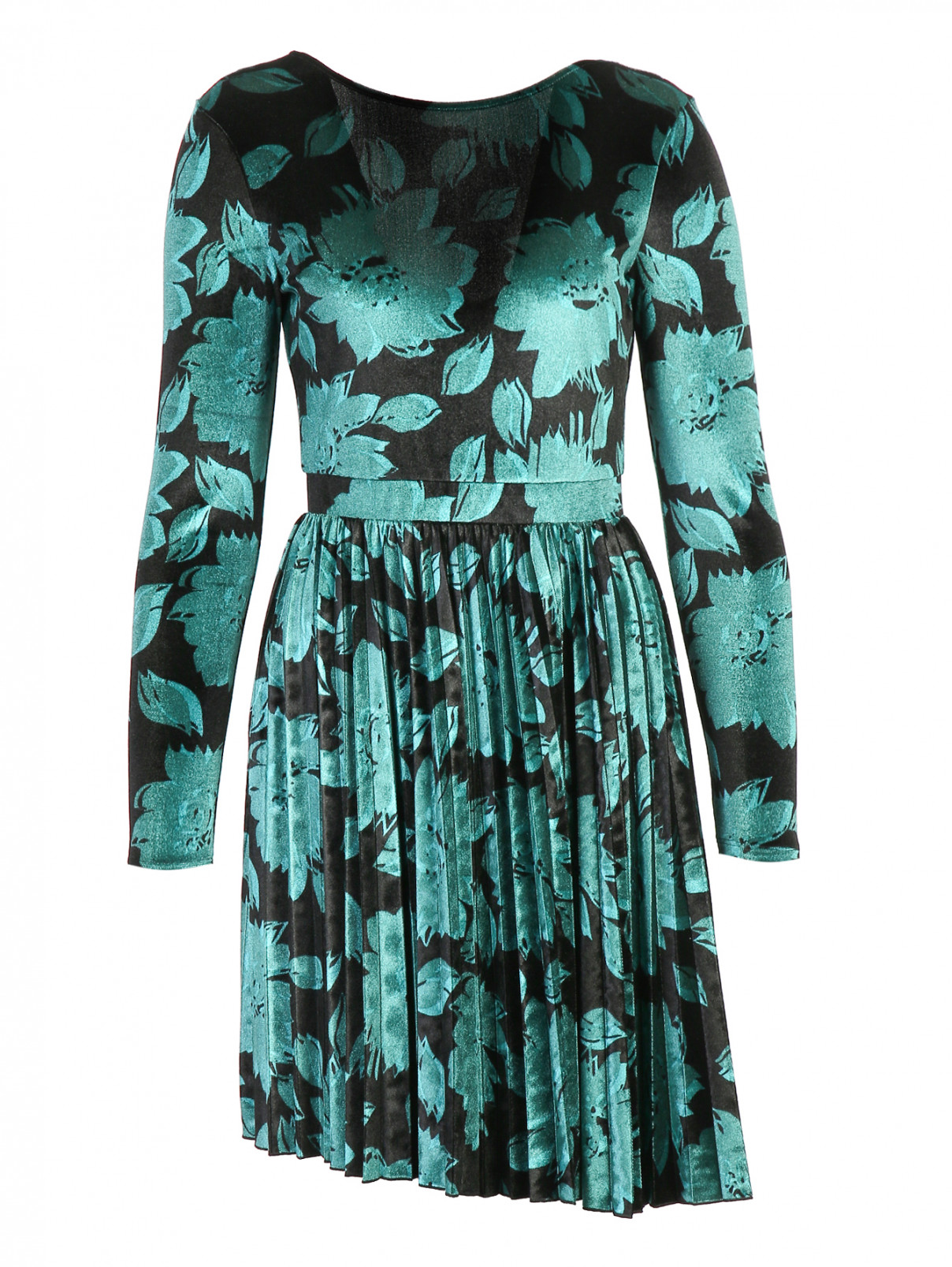 Платье-мини из бархата с цветочным узором Max&Co  –  Общий вид  – Цвет:  Узор