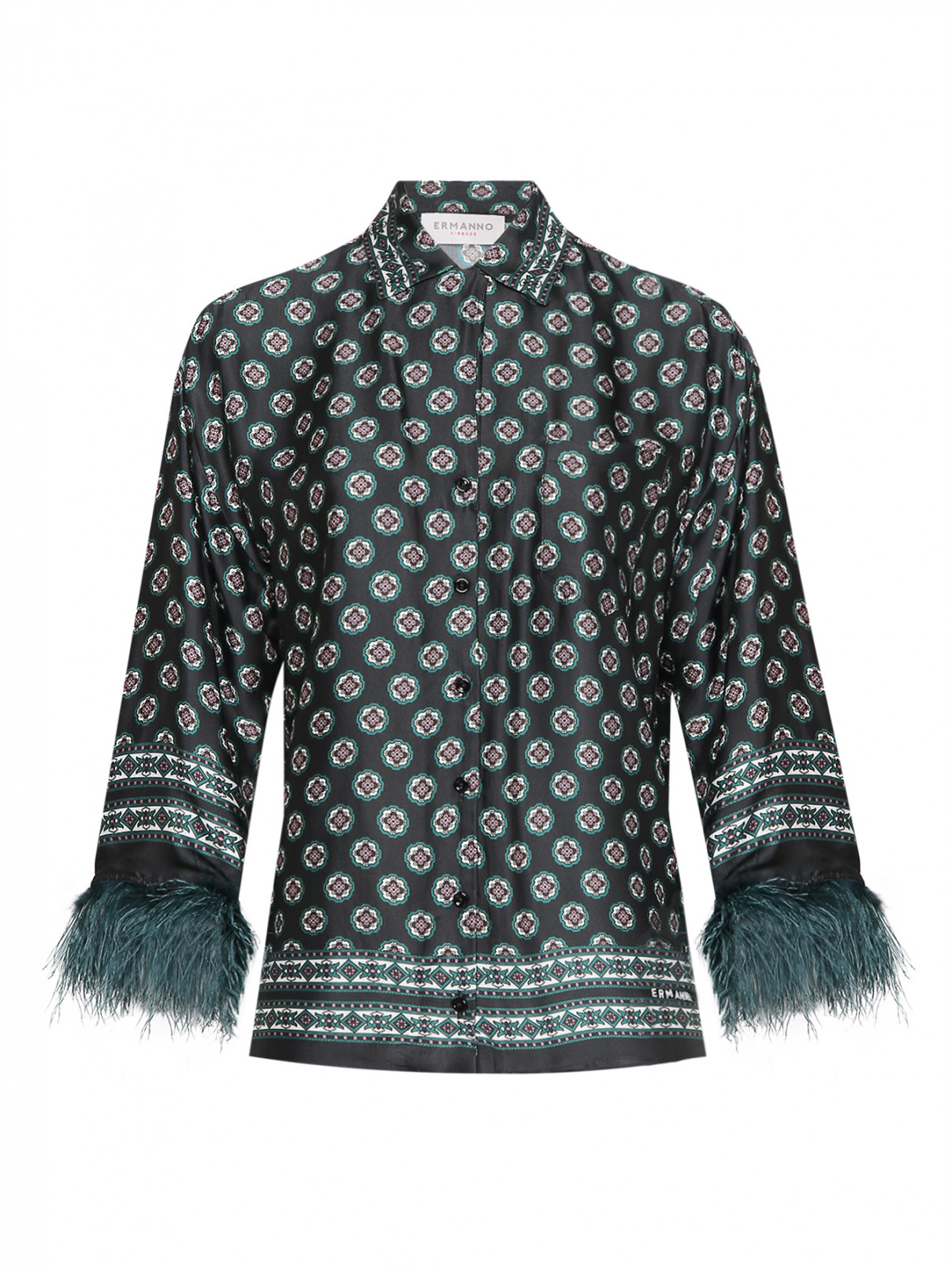 Блуза с аппликацией из перьев Ermanno Firenze  –  Общий вид  – Цвет:  Мультиколор