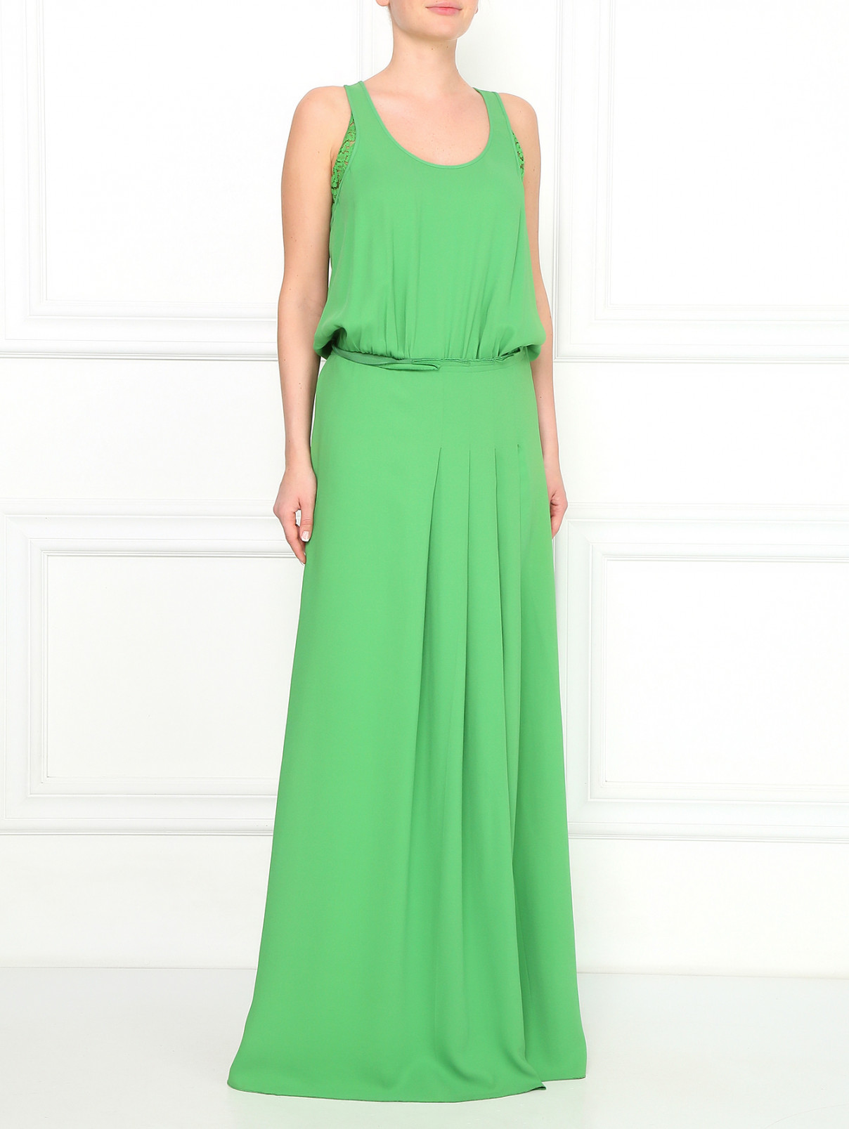 Платье-макси с вставками из кружева N21  –  Модель Общий вид  – Цвет:  Зеленый