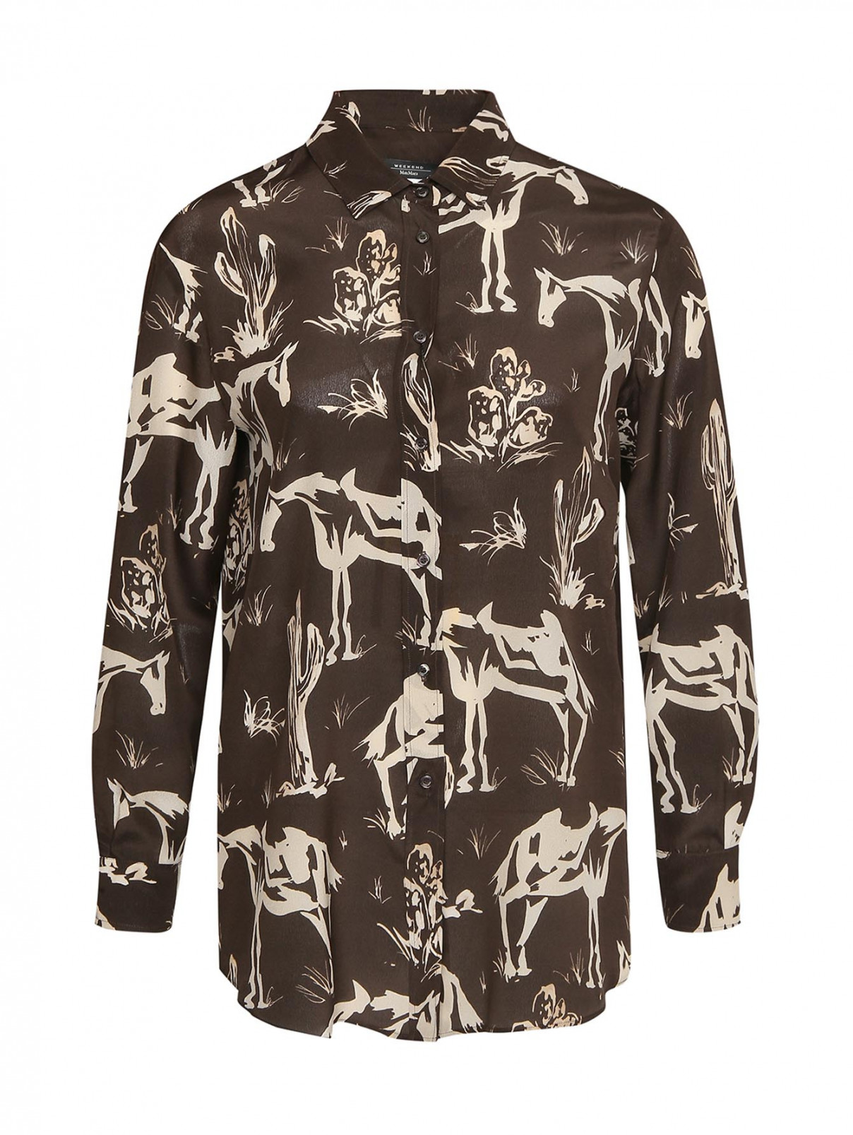 Блуза шелковая с узором Weekend Max Mara  –  Общий вид  – Цвет:  Коричневый