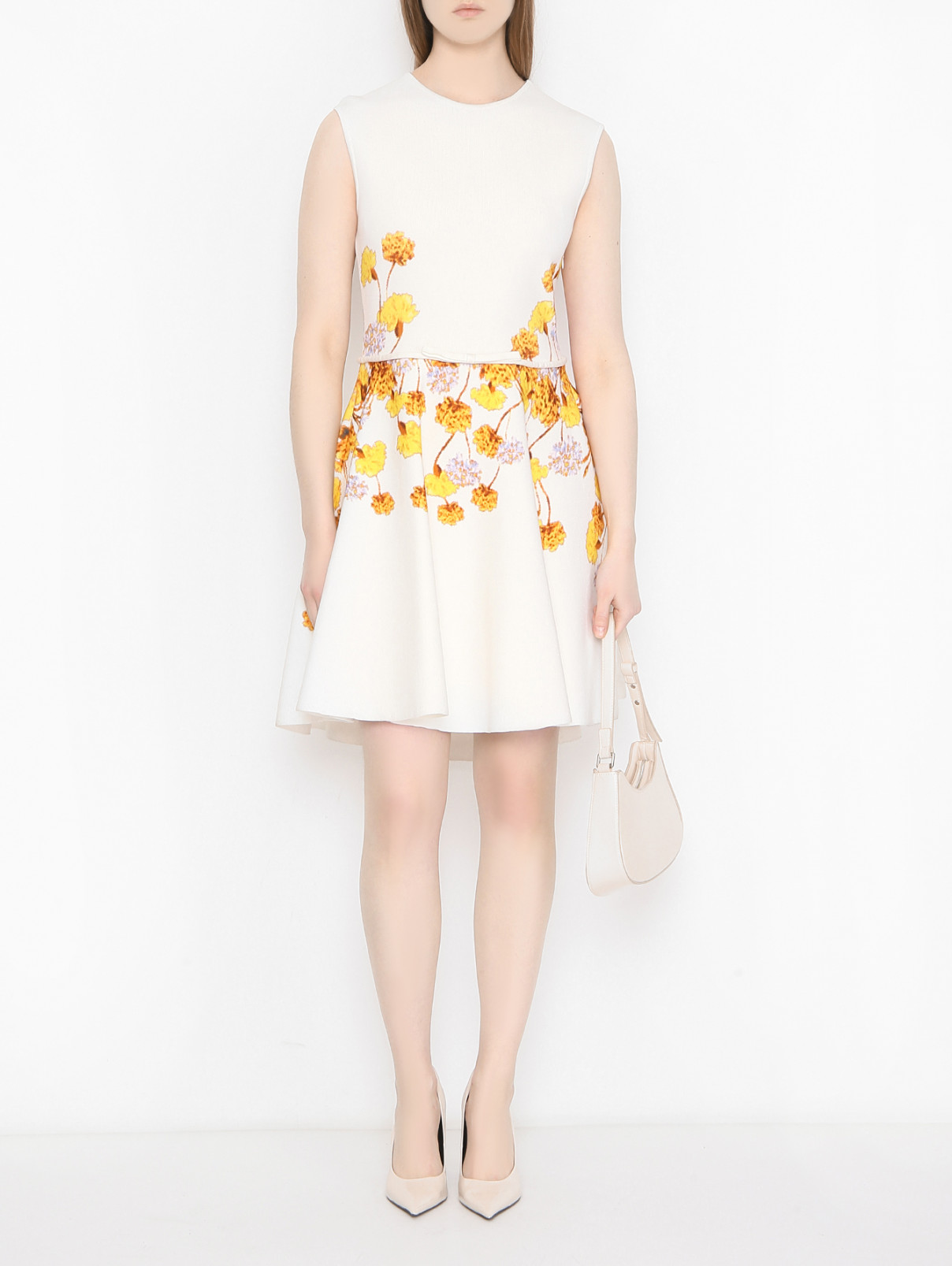 Платье из вискозы с цветочным узором Giambattista Valli  –  МодельОбщийВид  – Цвет:  Белый