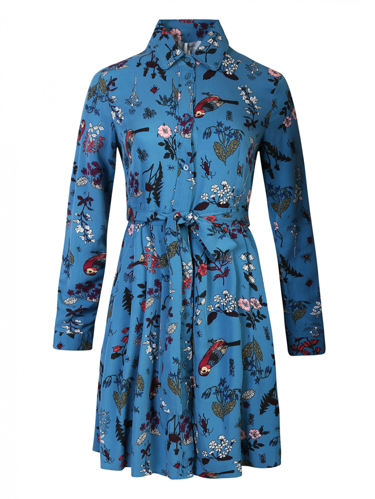 Платье-рубашка из вискозы с цветочным принтом Max&Co  –  Общий вид  – Цвет:  Синий