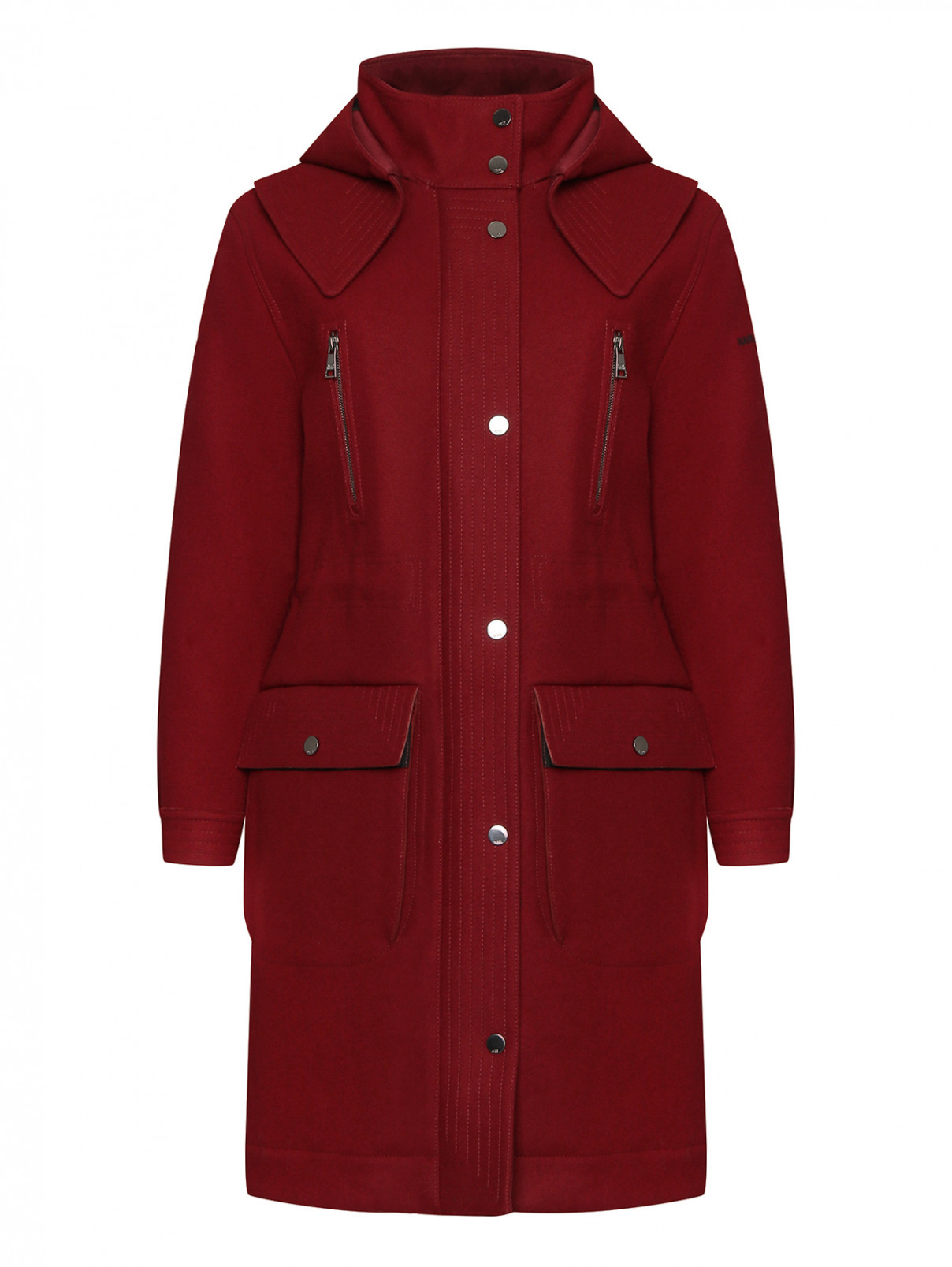 Пальто на молнии с накладными карманами и капюшоном Karl Lagerfeld  –  Общий вид  – Цвет:  Красный