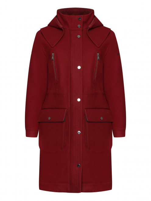 Пальто на молнии с накладными карманами и капюшоном - Общий вид