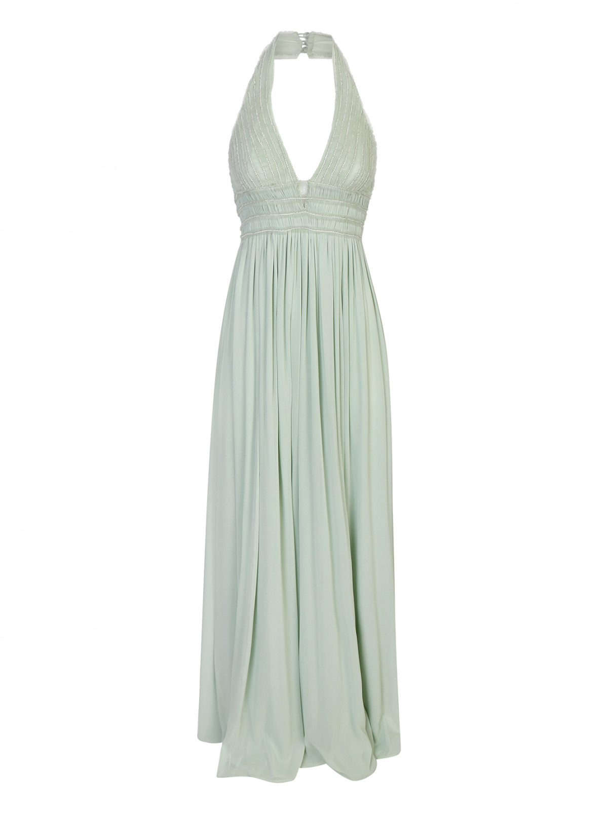 Платье из шелка с декором стеклярусом La Perla  –  Общий вид  – Цвет:  Зеленый