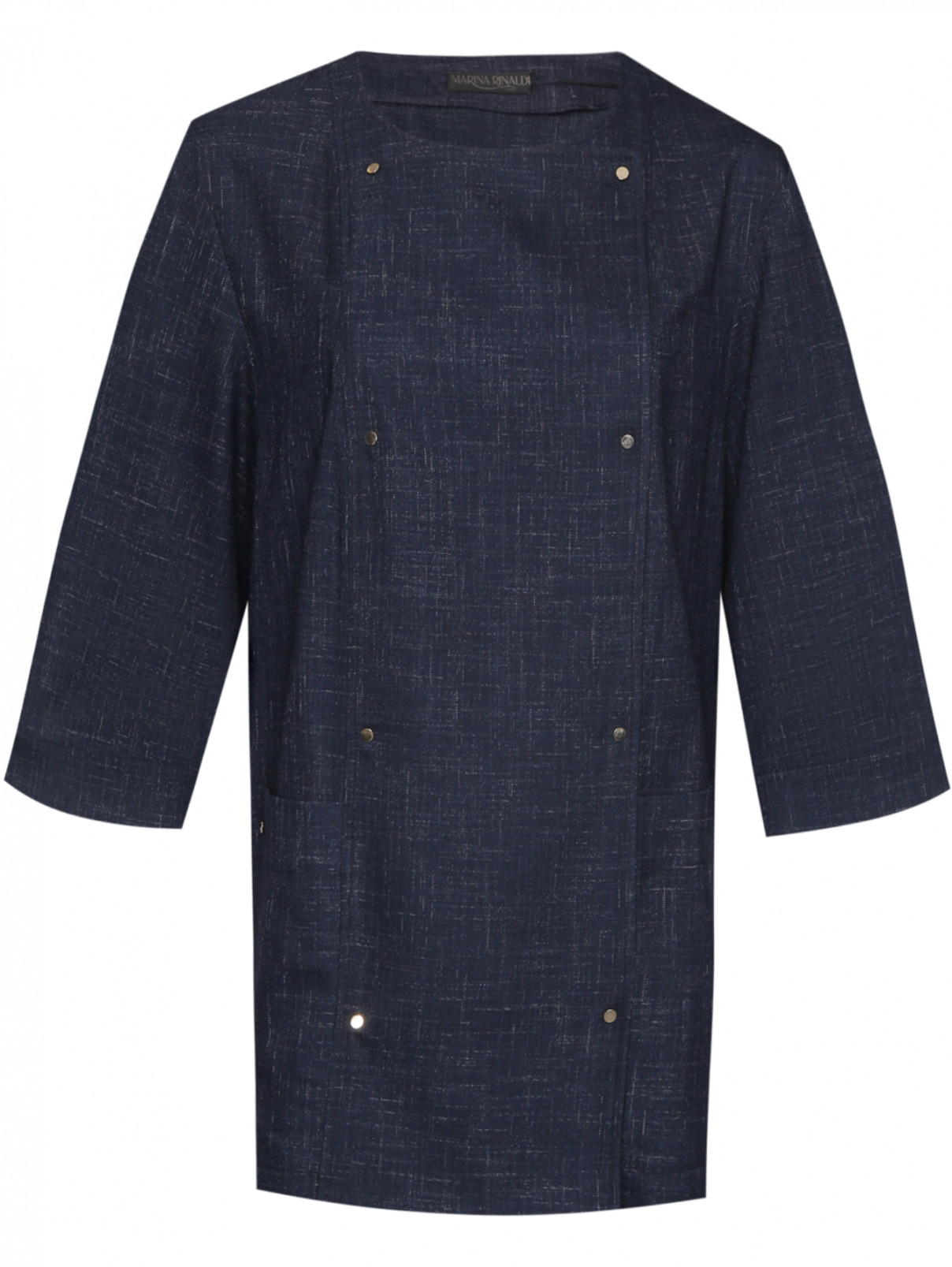 Блуза на кнопках с карманами Marina Rinaldi  –  Общий вид  – Цвет:  Синий