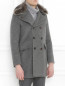 Пальто двубортное из шерсти с мехом енота BOSCO  –  Модель Верх-Низ