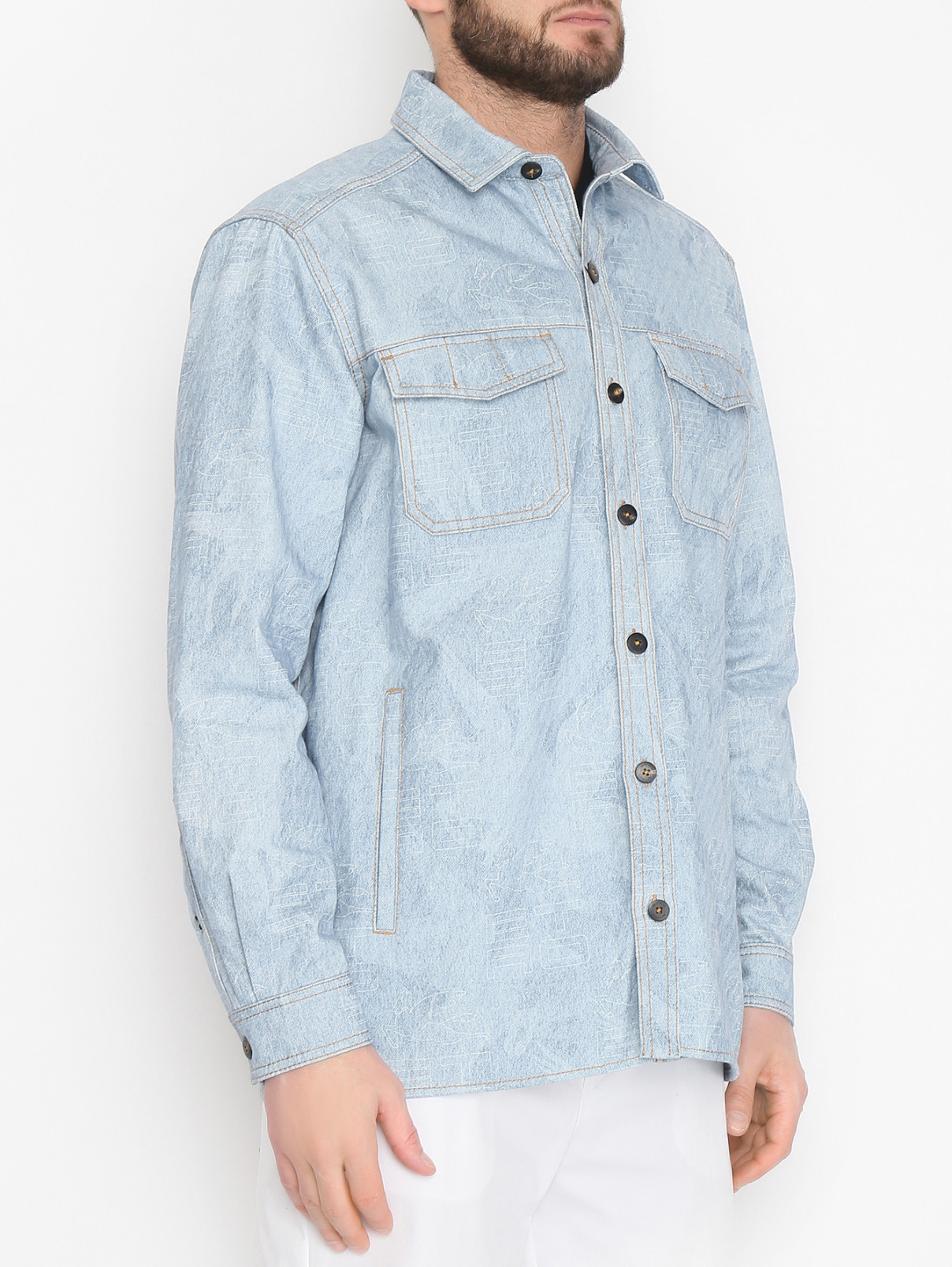 Рубашка из хлопка с узором Etro  –  МодельВерхНиз  – Цвет:  Синий