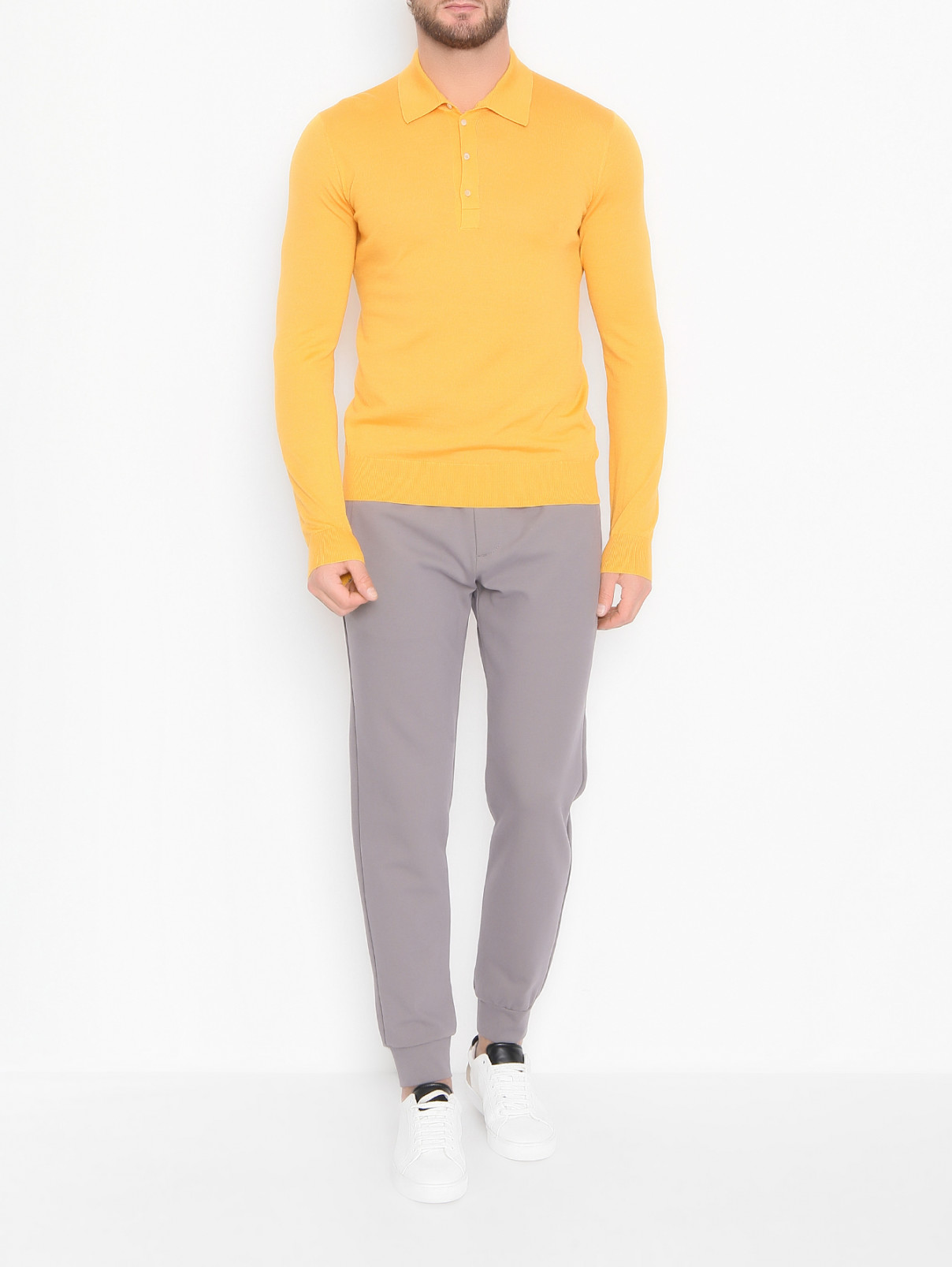 Джемпер из шерсти и шелка с воротом поло Piacenza Cashmere  –  МодельОбщийВид  – Цвет:  Оранжевый