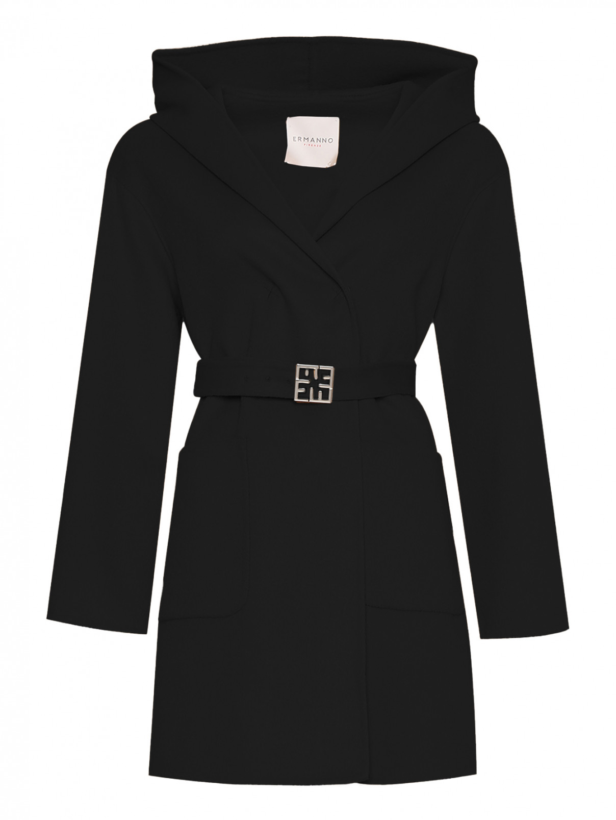 Пальто с разрезами и капюшоном Ermanno Firenze  –  Общий вид  – Цвет:  Черный