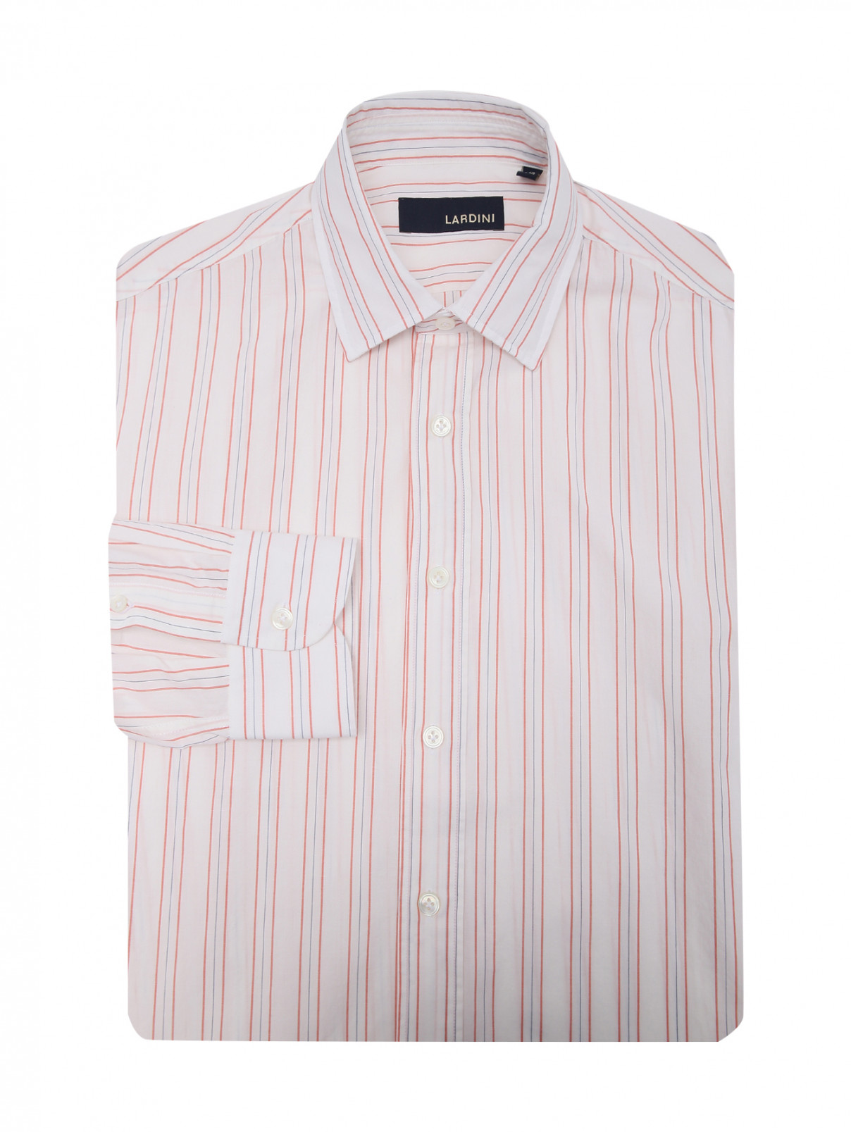 Рубашка из хлопка и шелка с узором полоска LARDINI  –  Общий вид  – Цвет:  Узор