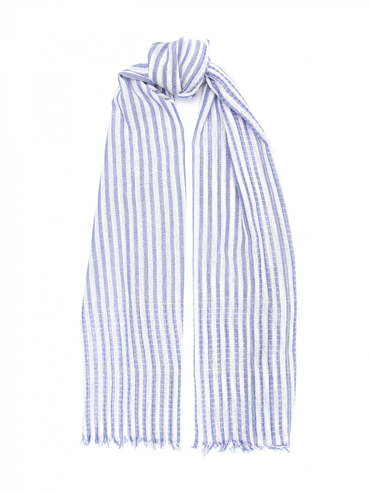шарф хлопковый в полоску Weekend Max Mara  –  Общий вид  – Цвет:  Белый