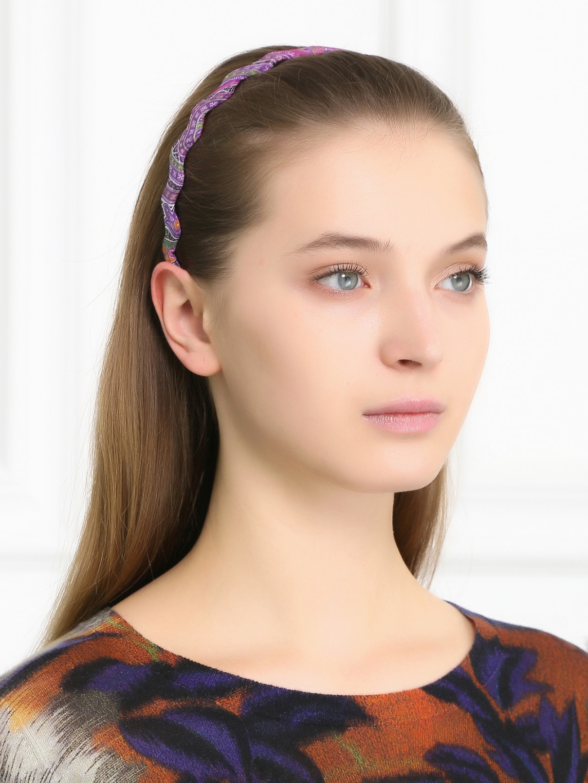 Ободок для волос из пластика  и шелка с узором "пейсли" Etro  –  Модель Общий вид  – Цвет:  Узор